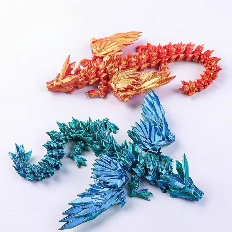 3D Printed Dragon Colorful Gem Dragon Figurines Movable Joint Rotatable Articulated Dragon Crafts Desktop Western Style Ornament