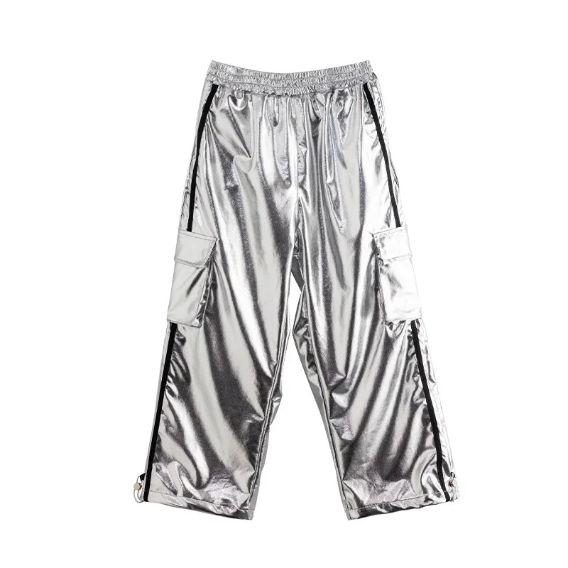 Girls Jazz Dance Hip Hop Outfit Child Model Catwalk Stage Dance Show Costume Black Navel Top White Trousers