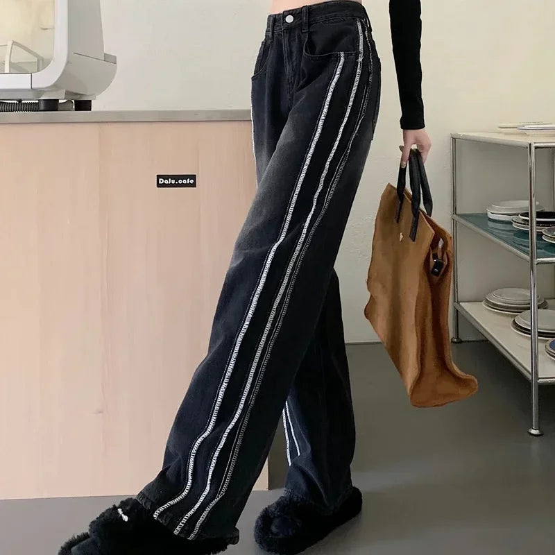 High Waist Shot Trousers Straight Leg Black Pants for Women Cool Fitted Unique 2024 Womens Jeans Korean Style Emo Hippie Cheap R