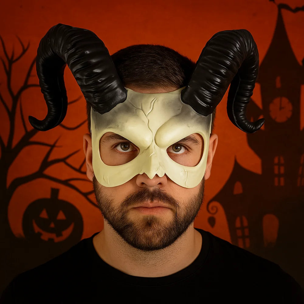 Funny Animal Halloween Mask Plastic Half Face Sheep Horn Mask Cosplay Supplies Party Props Demon Mask Masquerade
