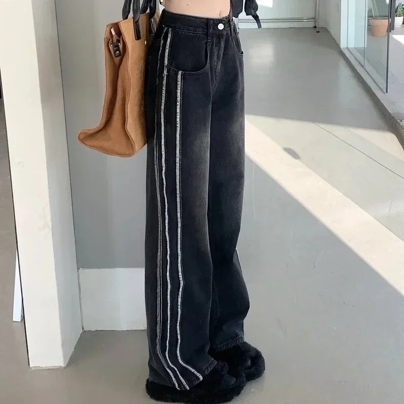 High Waist Shot Trousers Straight Leg Black Pants for Women Cool Fitted Unique 2024 Womens Jeans Korean Style Emo Hippie Cheap R