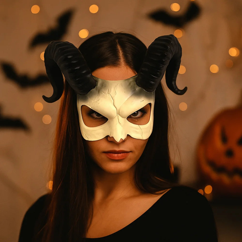 Funny Animal Halloween Mask Plastic Half Face Sheep Horn Mask Cosplay Supplies Party Props Demon Mask Masquerade