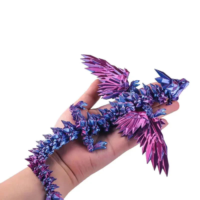 3D Printed Dragon Colorful Gem Dragon Figurines Movable Joint Rotatable Articulated Dragon Crafts Desktop Western Style Ornament