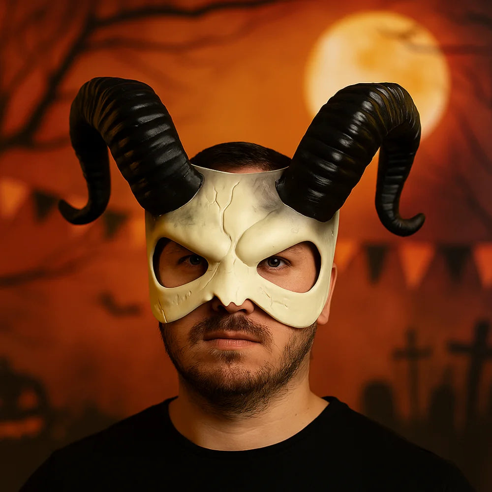 Funny Animal Halloween Mask Plastic Half Face Sheep Horn Mask Cosplay Supplies Party Props Demon Mask Masquerade