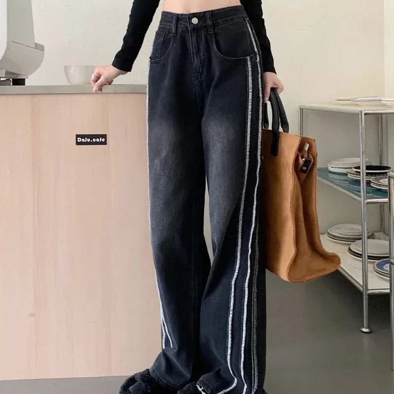 High Waist Shot Trousers Straight Leg Black Pants for Women Cool Fitted Unique 2024 Womens Jeans Korean Style Emo Hippie Cheap R