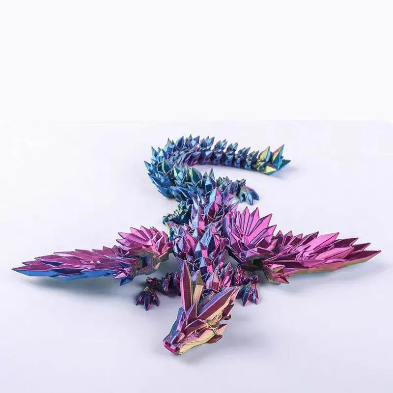 3D Printed Dragon Colorful Gem Dragon Figurines Movable Joint Rotatable Articulated Dragon Crafts Desktop Western Style Ornament