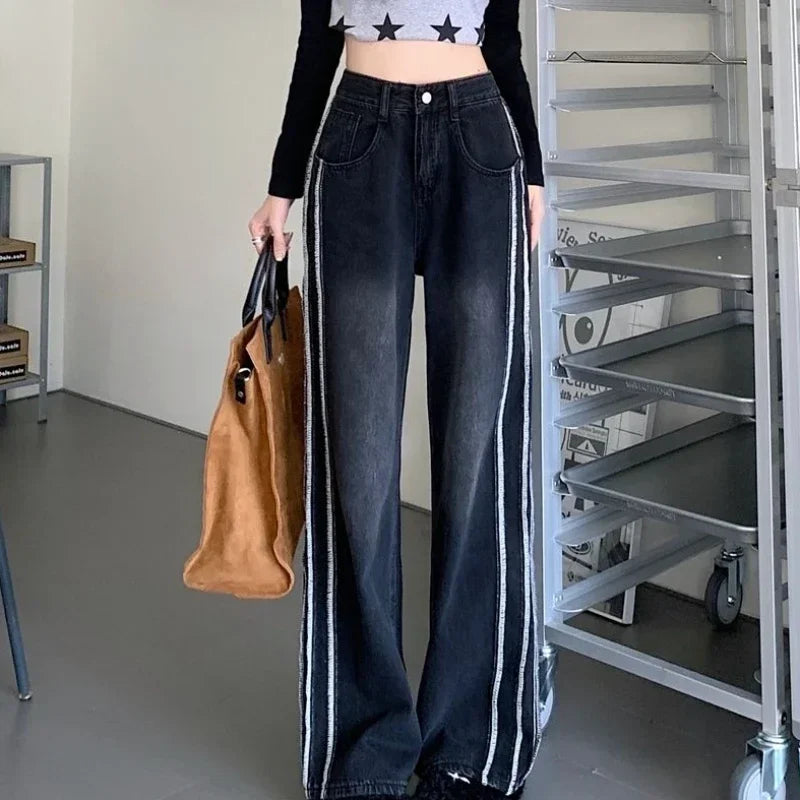 High Waist Shot Trousers Straight Leg Black Pants for Women Cool Fitted Unique 2024 Womens Jeans Korean Style Emo Hippie Cheap R