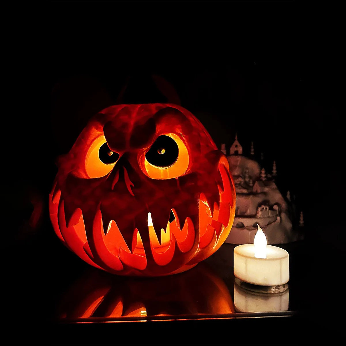 OPHIDIAN  Halloween pumpkin resin Ghost Festival decoration and scene arrangement, hollowed-out large pumpkin