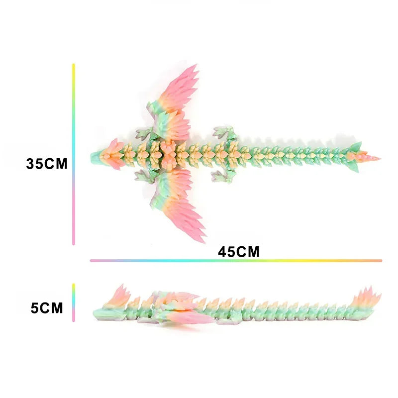 3D Printed Dragon Colorful Gem Dragon Figurines Movable Joint Rotatable Articulated Dragon Crafts Desktop Western Style Ornament