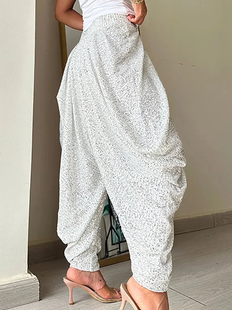 Women Elastic Waist Bloomers, Spring Summer Sequins Patchwork Trousers, Loungewear Fashion Solid Loose Ladies Pants Streetwear