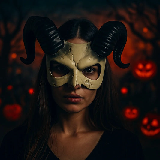 Funny Animal Halloween Mask Plastic Half Face Sheep Horn Mask Cosplay Supplies Party Props Demon Mask Masquerade
